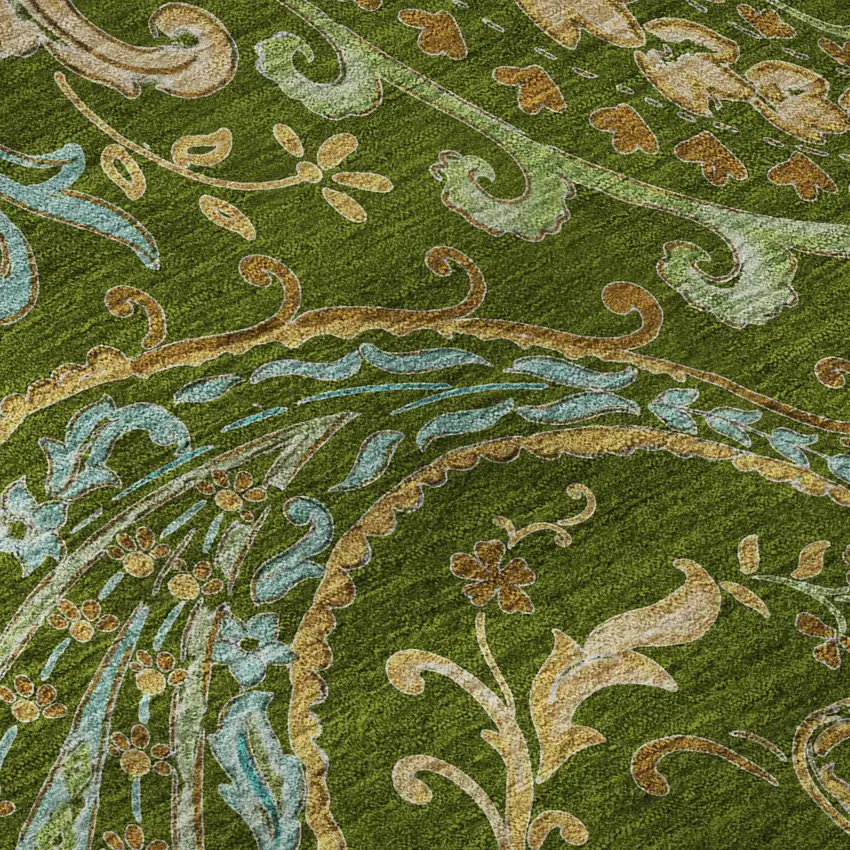 Green And Blue Paisley Washable Area Rug With UV Protection Photo 9