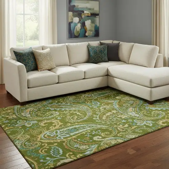 Green And Blue Paisley Washable Area Rug With UV Protection Photo 1