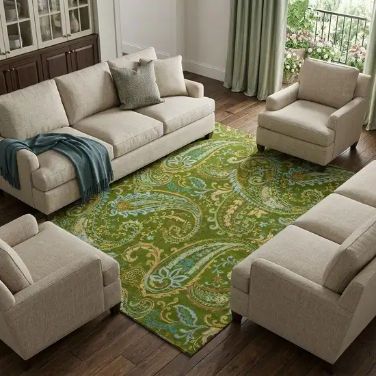 Green And Blue Paisley Washable Area Rug With UV Protection Photo 1