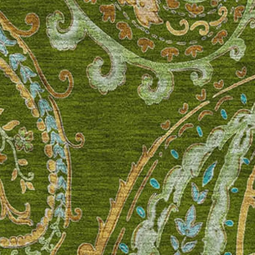 Green And Blue Paisley Washable Area Rug With UV Protection Photo 3