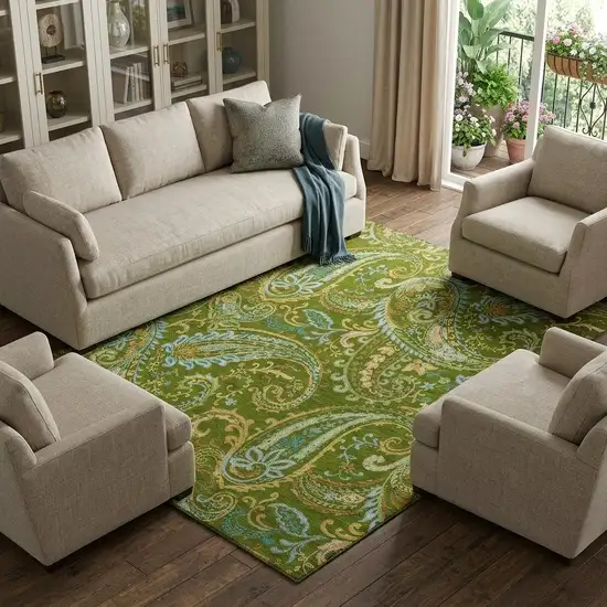 Green And Blue Paisley Distressed Washable Area Rug With UV Protection Photo 1