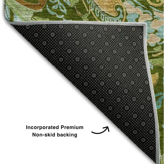 Green And Blue Paisley Washable Area Rug With UV Protection Photo 6