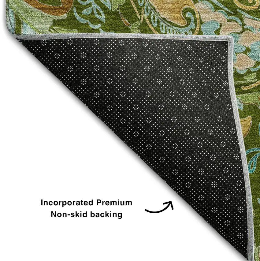 Green And Blue Paisley Washable Area Rug With UV Protection Photo 6