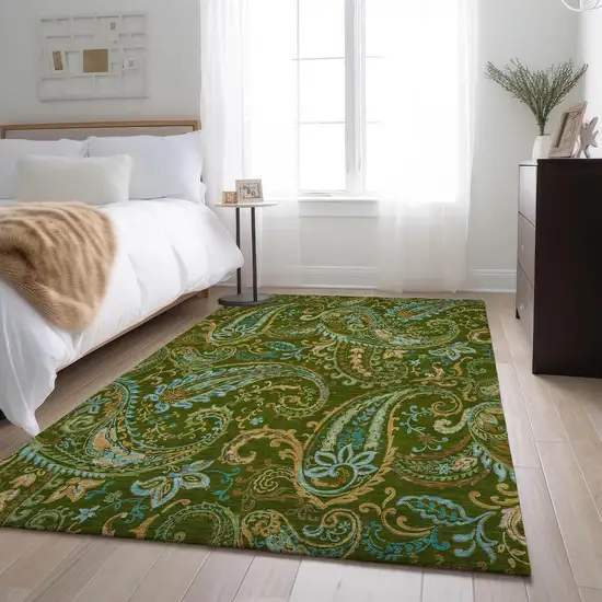 Green And Blue Paisley Washable Area Rug With UV Protection Photo 4