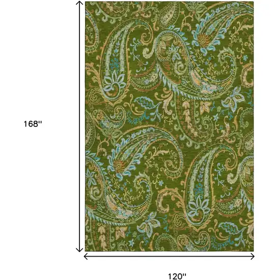 Green And Blue Paisley Washable Area Rug With UV Protection Photo 3