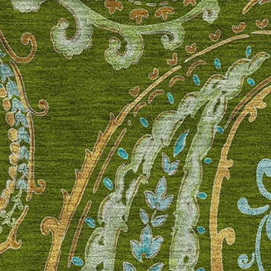 Green And Blue Paisley Washable Area Rug With UV Protection Photo 3