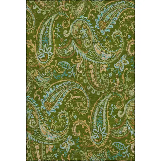 Green And Blue Paisley Washable Area Rug With UV Protection Photo 1
