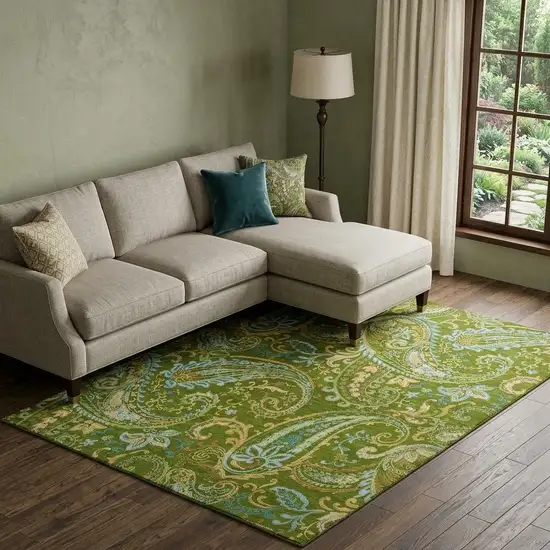 Green And Blue Paisley Washable Area Rug With UV Protection Photo 1