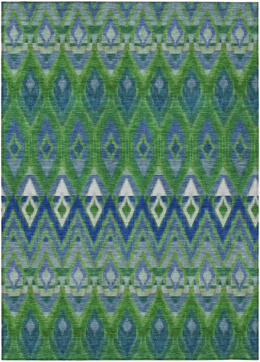 Green And Blue Southwestern Washable Indoor Outdoor Area Rug Photo 2