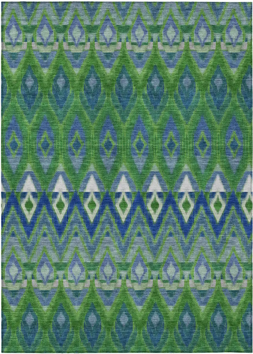 Green And Blue Southwestern Washable Indoor Outdoor Area Rug Photo 2