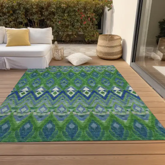 Green And Blue Southwestern Washable Indoor Outdoor Area Rug Photo 9