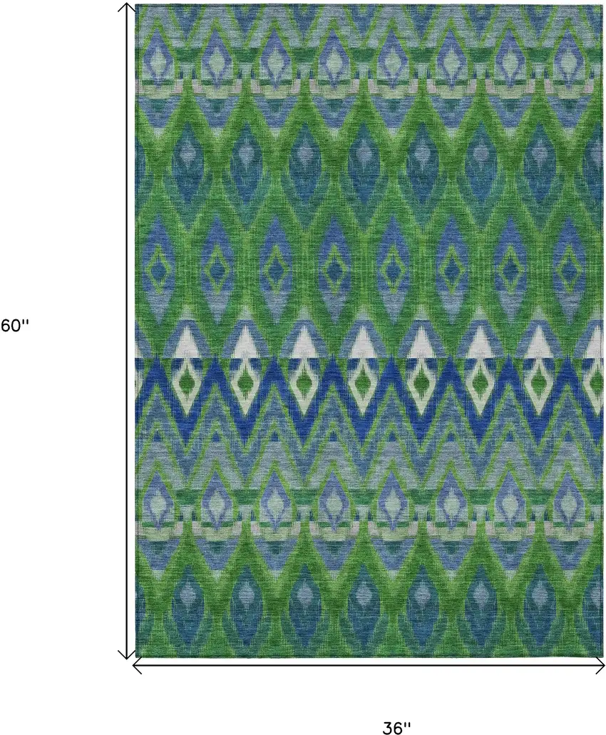 Green And Blue Southwestern Washable Indoor Outdoor Area Rug Photo 3