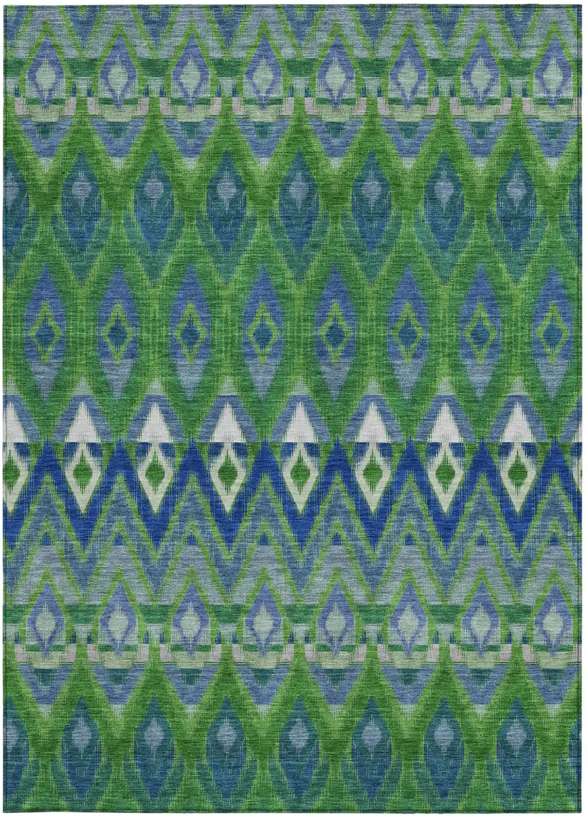 Green And Blue Southwestern Washable Indoor Outdoor Area Rug Photo 6