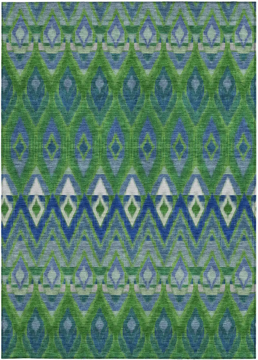 Green And Blue Southwestern Washable Indoor Outdoor Area Rug Photo 6