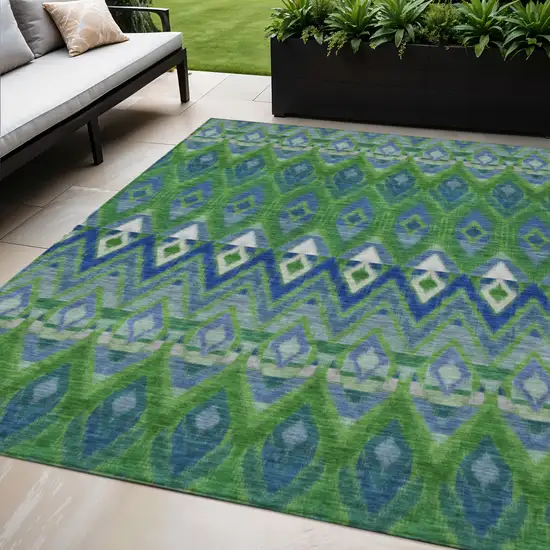 Green And Blue Southwestern Washable Indoor Outdoor Area Rug Photo 1