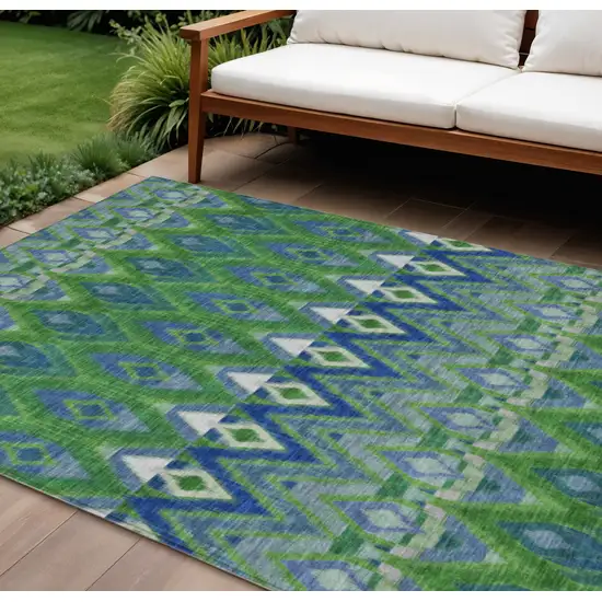 Green And Blue Southwestern Washable Indoor Outdoor Area Rug Photo 1