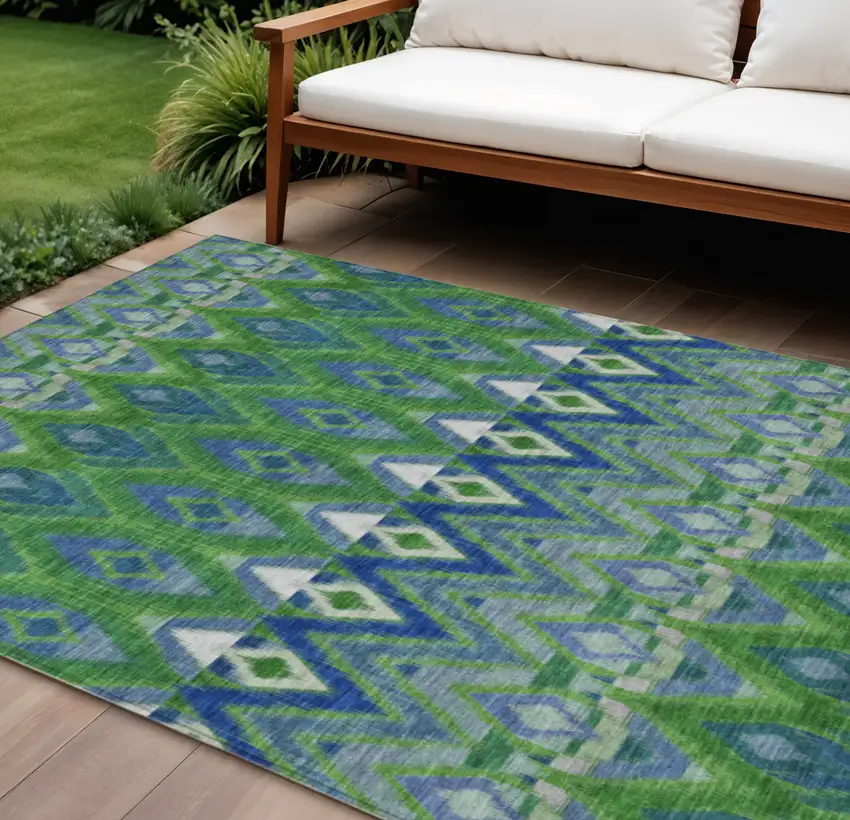 Green And Blue Southwestern Washable Indoor Outdoor Area Rug Photo 1