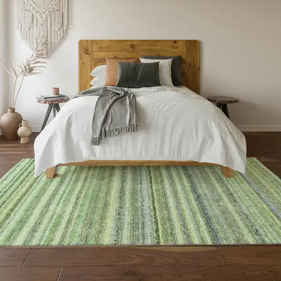 Green And Blue Striped Washable Area Rug With UV Protection Photo 6