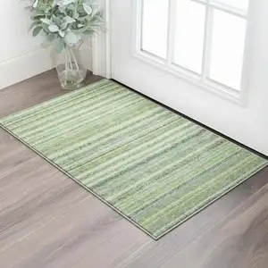 Photo of Green And Blue Striped Washable Area Rug With UV Protection