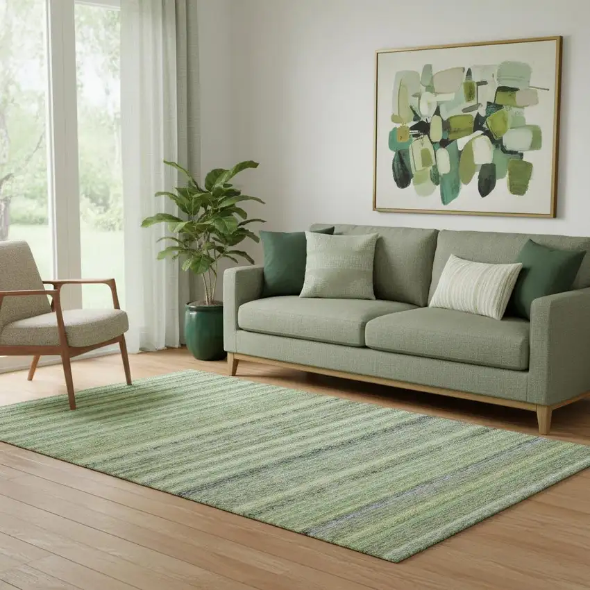 Green And Blue Striped Washable Area Rug With UV Protection Photo 2