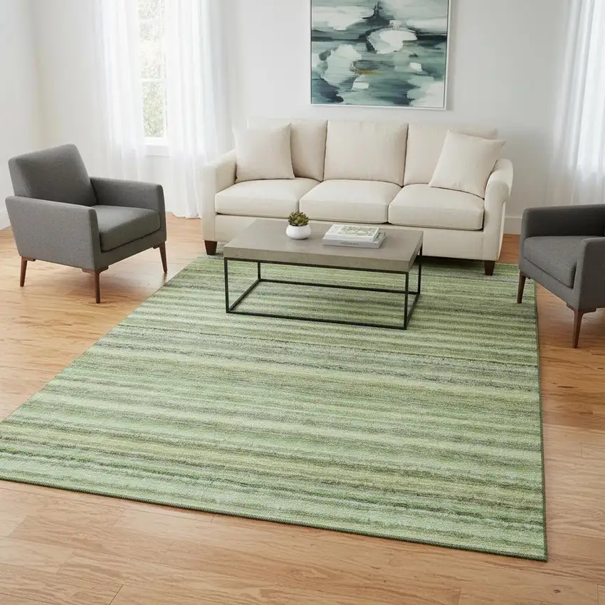 Green And Blue Striped Washable Area Rug With UV Protection Photo 2