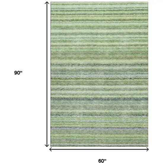 Green And Blue Striped Washable Area Rug With UV Protection Photo 8