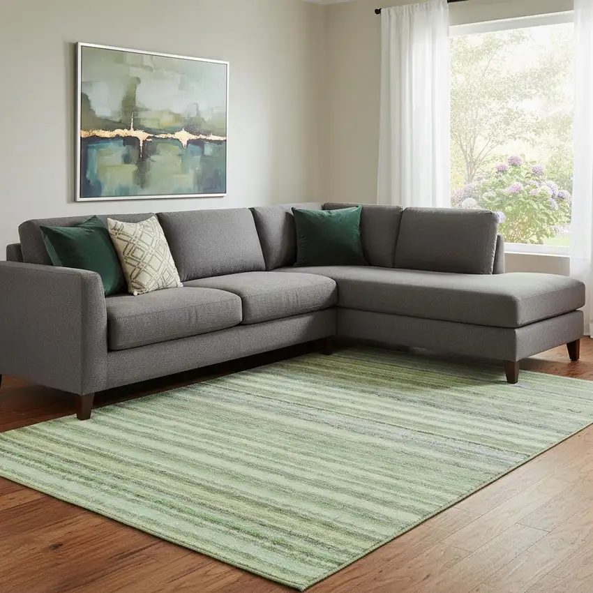 Green And Blue Striped Washable Area Rug With UV Protection Photo 1