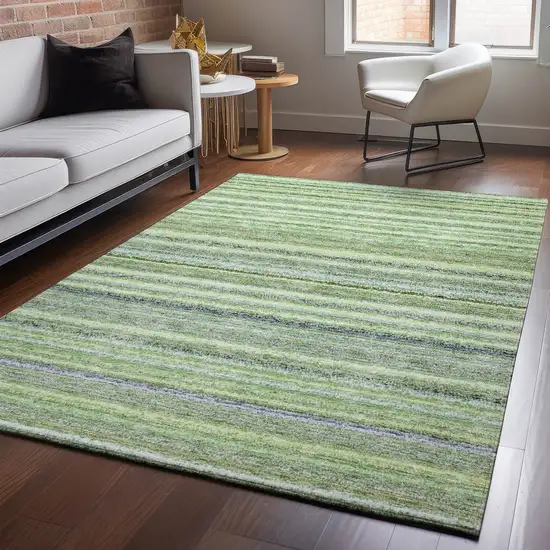Green And Blue Striped Washable Area Rug With UV Protection Photo 4