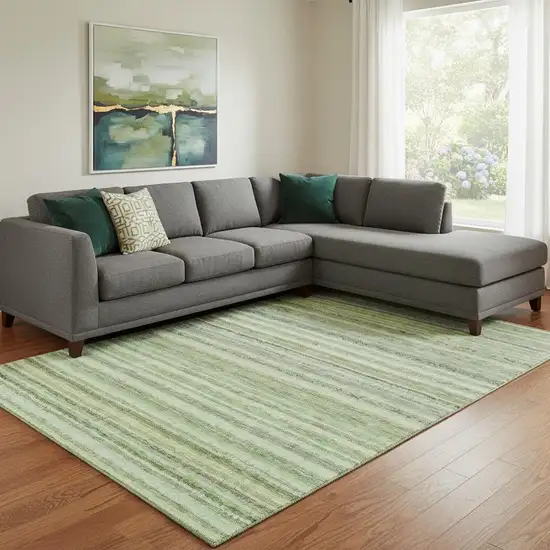 Green And Blue Striped Washable Area Rug With UV Protection Photo 1