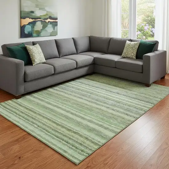Green And Blue Striped Washable Area Rug With UV Protection Photo 1