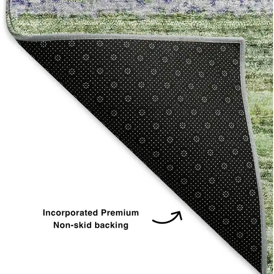 Green And Blue Striped Washable Area Rug With UV Protection Photo 8