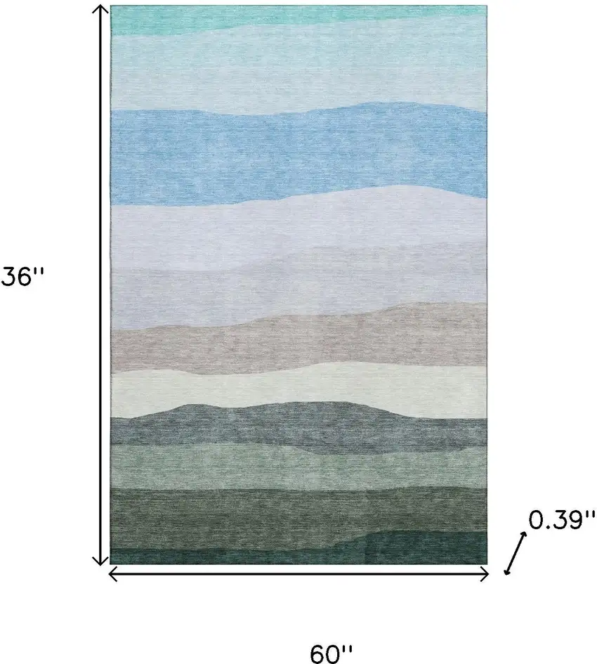 Green And Blue Striped Washable Area Rug With UV Protection Photo 9