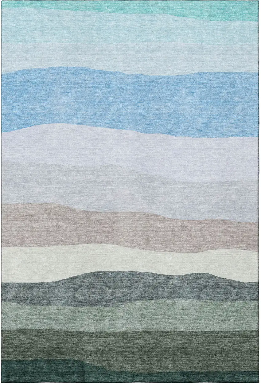 Green And Blue Striped Washable Area Rug With UV Protection Photo 4