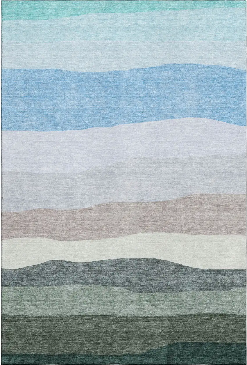 Green And Blue Striped Washable Area Rug With UV Protection Photo 1