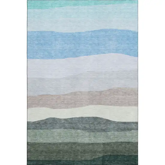 Green And Blue Striped Washable Area Rug With UV Protection Photo 1