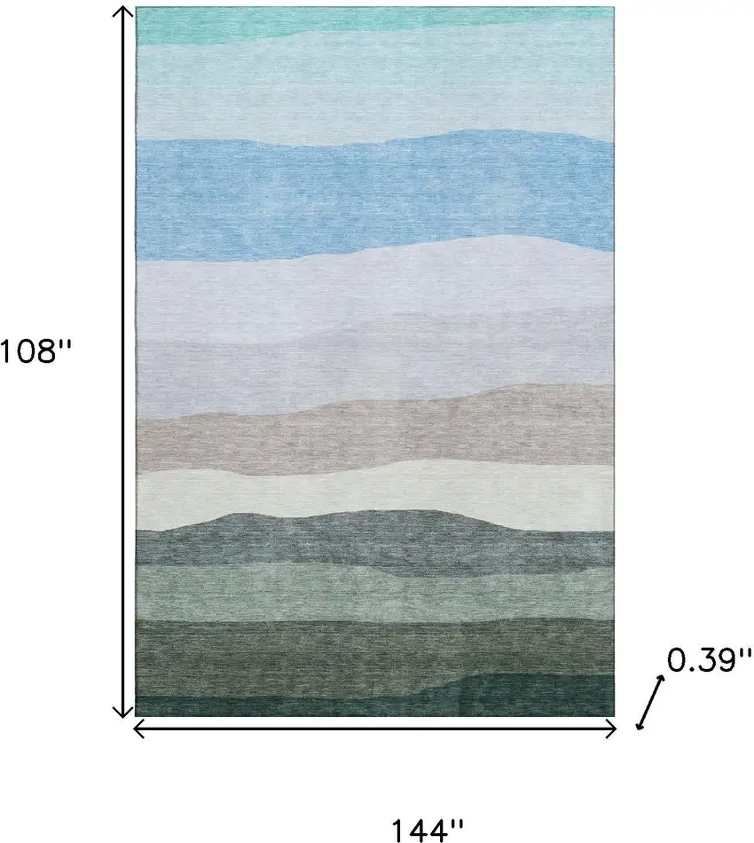 Green And Blue Striped Washable Area Rug With UV Protection Photo 9