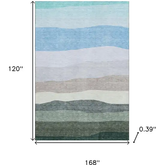 Green And Blue Striped Washable Area Rug With UV Protection Photo 9