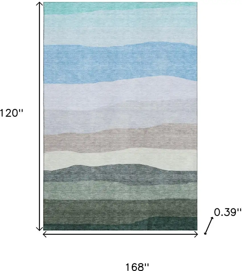 Green And Blue Striped Washable Area Rug With UV Protection Photo 9