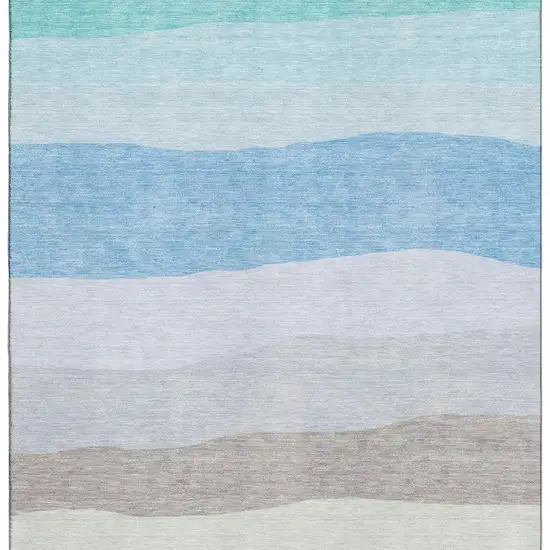 Green And Blue Striped Washable Area Rug With UV Protection Photo 4