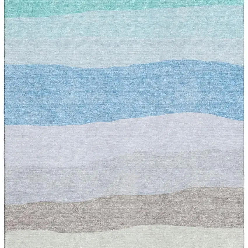 Green And Blue Striped Washable Area Rug With UV Protection Photo 4