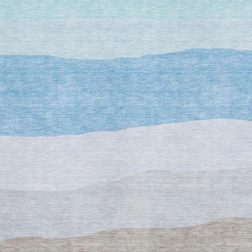 Green And Blue Striped Washable Area Rug With UV Protection Photo 3