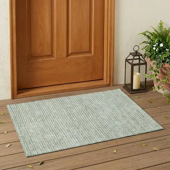 Green And Blue Striped Washable Indoor Outdoor Area Rug Photo 1