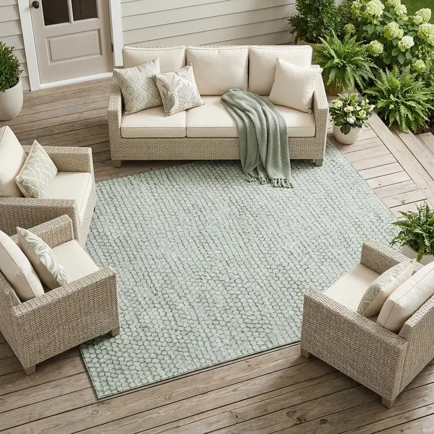 Green And Blue Striped Washable Indoor Outdoor Area Rug Photo 1