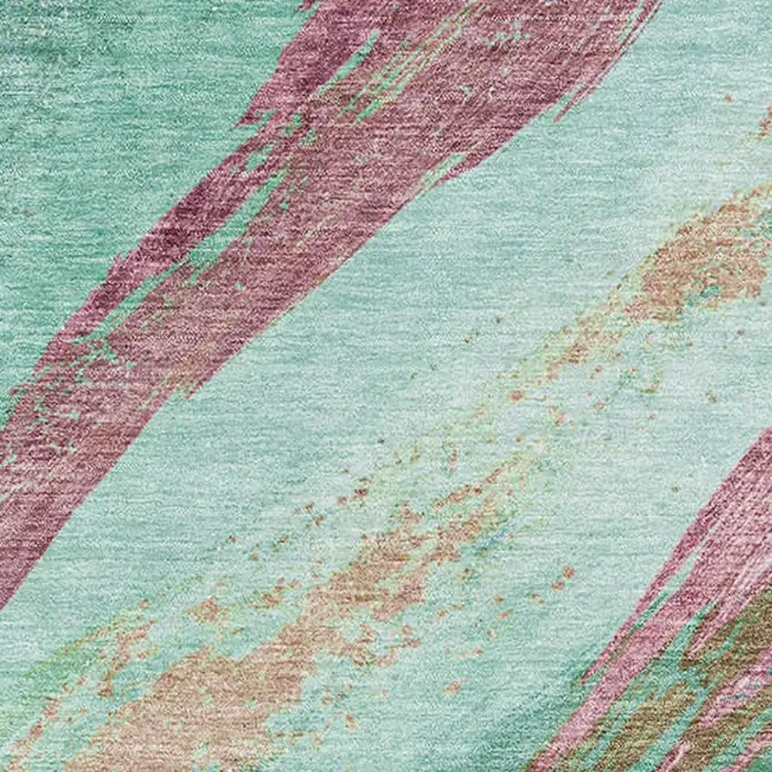 Green And Blush Abstract Washable Area Rug With UV Protection Photo 3