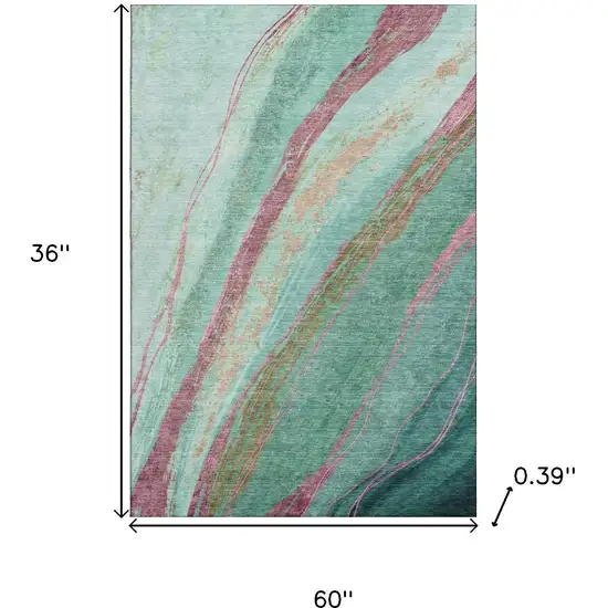 Green And Blush Abstract Washable Area Rug With UV Protection Photo 9