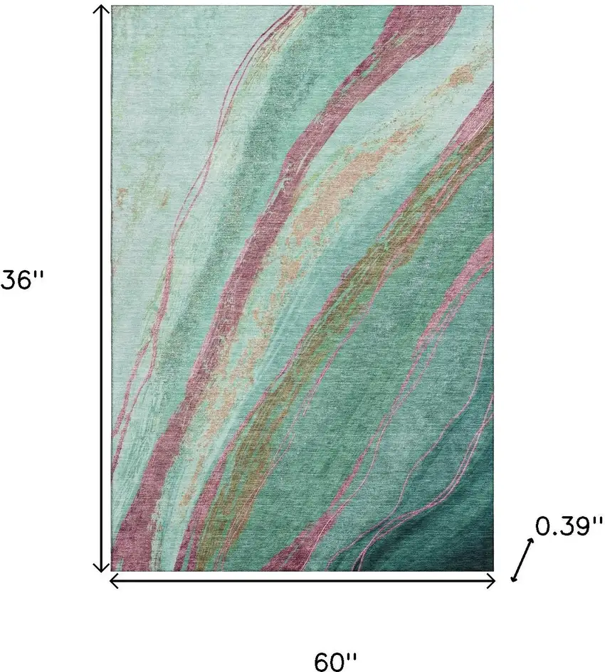Green And Blush Abstract Washable Area Rug With UV Protection Photo 9