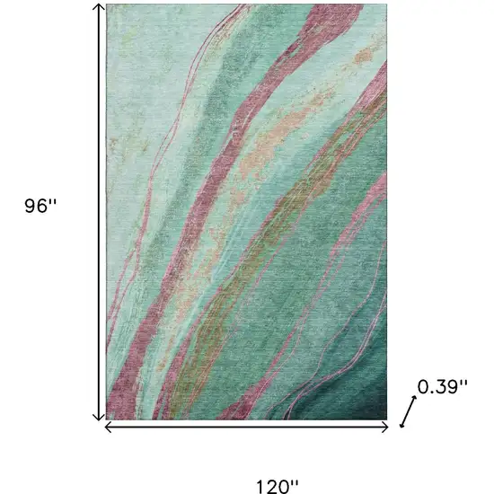 Green And Blush Abstract Washable Area Rug With UV Protection Photo 9