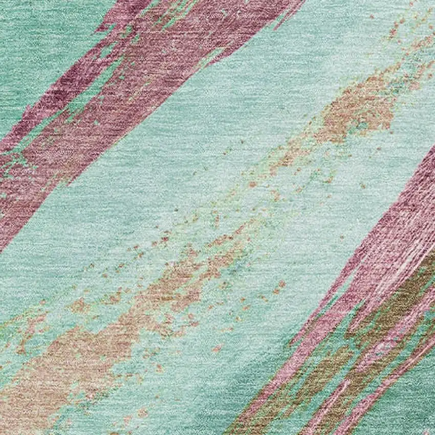 Green And Blush Abstract Washable Area Rug With UV Protection Photo 3