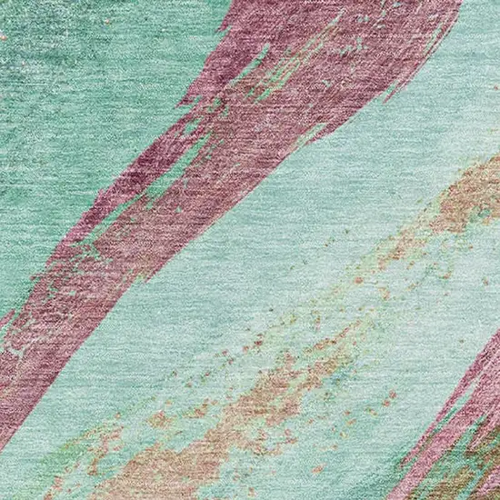 Green And Blush Abstract Washable Area Rug With UV Protection Photo 3