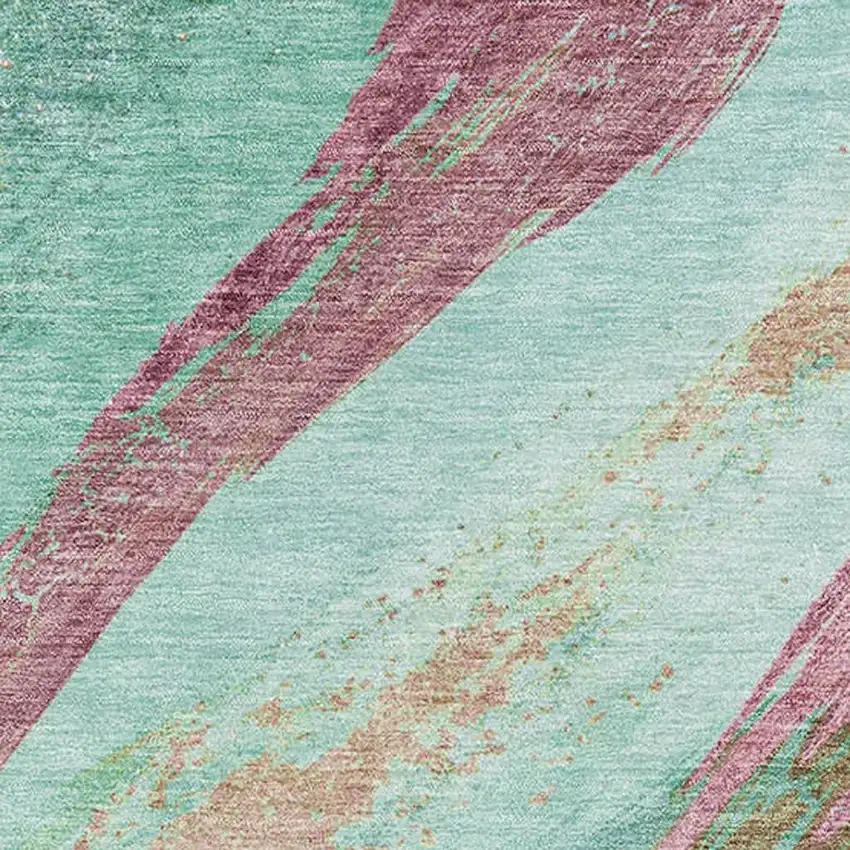 Green And Blush Abstract Washable Area Rug With UV Protection Photo 3